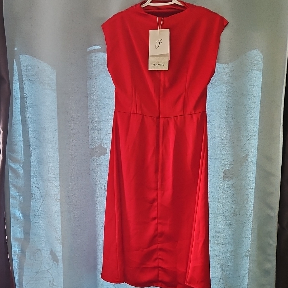 Fehaute Elegant Red Midi Dress